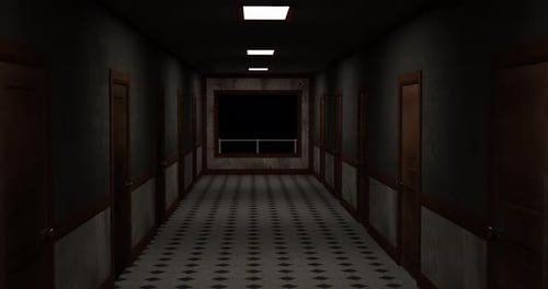 Dark Hallway Exploration Transition with Black Screen Reveal