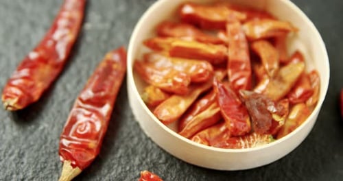 Close Up Shot of Dried Red Chili Peppers