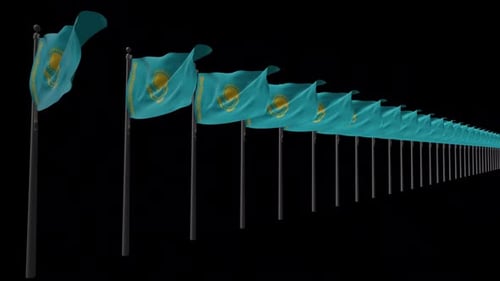 Seamlessly Waving Kazakhstan National Flags Background Animation