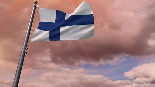 Finland Flag Waving Loop in Sky with Clouds