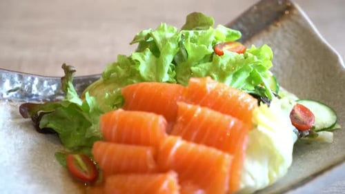 Fresh Salmon Salad with Greens and Vegetables