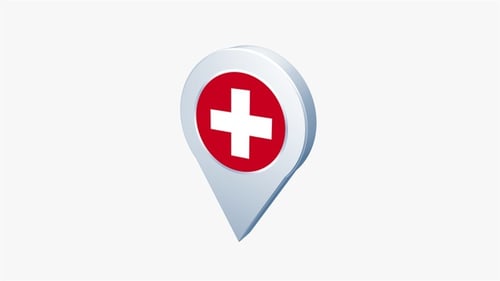 Animated 3D Medical Location Pin Icon with Red Cross