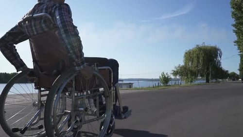 Young Adult Using Wheelchair by the Lakeside