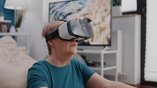 Close Up of Pensioner Meditating with Vr Glasses at Home