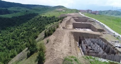 Green Fields And Construction Aerial View