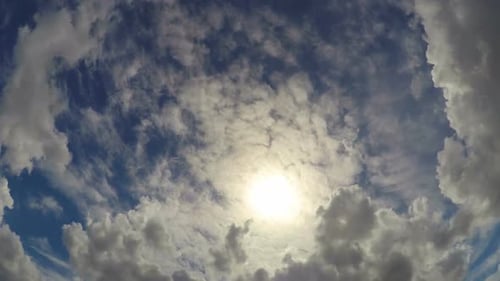 Smoky Clouds Drifting in Sky Periodically Hiding Sun in Summer Windy Weather