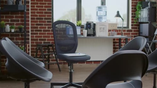 Empty Aa Meeting Space with Chairs in Circle Prepared for Group Therapy