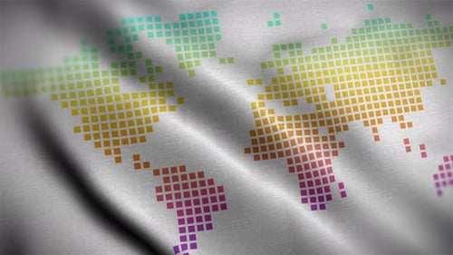 Colorful Pixel World Map Waving Fabric Loop