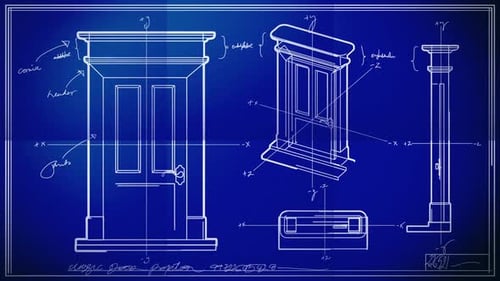 Time Lapse del plano de dibujo técnico de la puerta