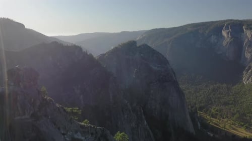 Beautiful Sunset in Yosemite National Park. Inspiring Aerial Footage. California, USA