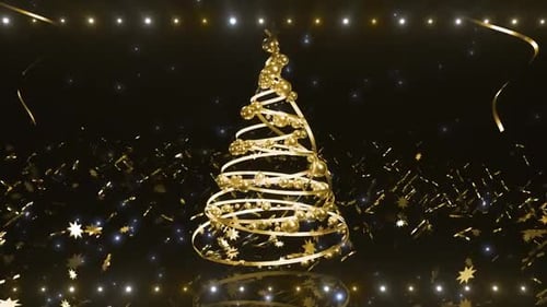 Elegant Golden Christmas Tree Formation with Confetti and Sparkles