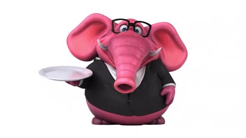 Pink Elephant in Business Suit Presents Empty Tray