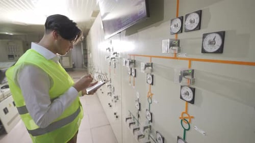 Engineer inspecting the control panel.