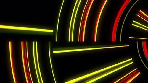 Abstract Neon Glowing Lines and Rings Background Loop