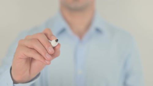 Records, Man Writing on Transparent Screen