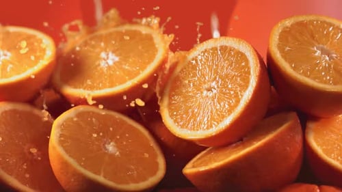 Refreshing Orange Halves Splashed with Juice
