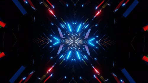 Flying Through the Neon Lights of a Sparkling Tunnel