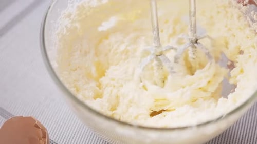 Preparing Sweet Food Dessert in Kitchen at Home Mixing Ingredients in Bowl Cooking Dough