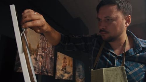 Artist Works on Abstract Oil Painting