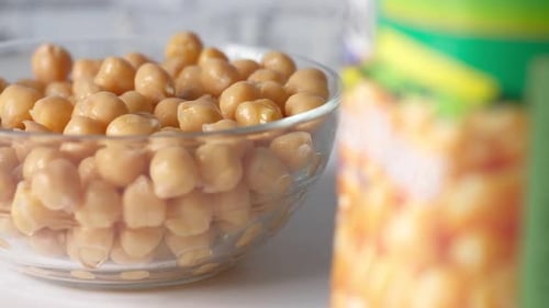 Bowl of Round, Light Brown Chickpeas