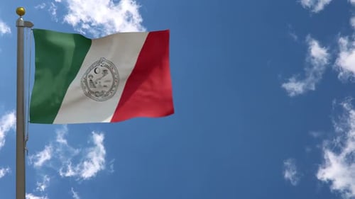 Historical Mexican Flag Waving with Detailed Emblem