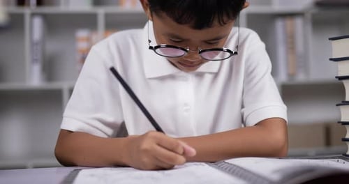 A boy doing homework.
