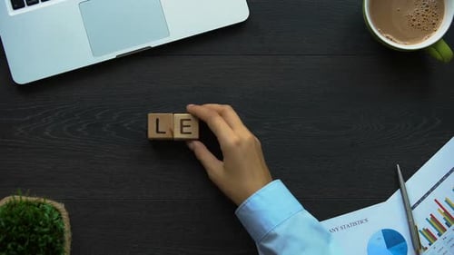 Leader, Business Woman Making Word of Cubes, Authoritative Head of Company