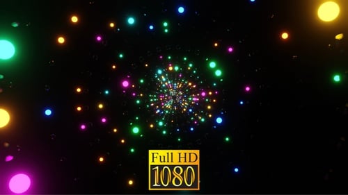 Ring Tunnel Of Shimmering Neon Balls With Rotation HD