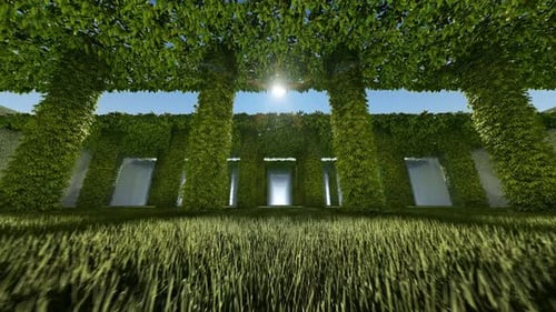Animated Lush Green Garden Path with Bright Sunlight