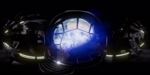 Caméra VR 360 se déplaçant à l'intérieur d'un tunnel de vaisseau spatial