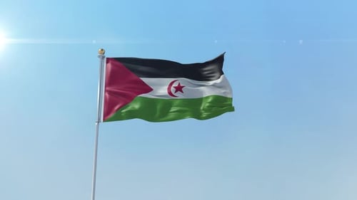 Western Sahara Flag Waving Animation Against Blue Sky