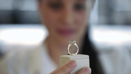 Engagement Ring Displayed on Pedestal