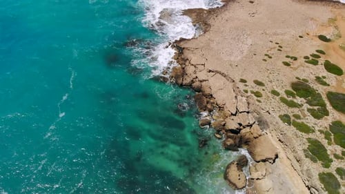 Aerial View of Rocky Mediterranean Coast in Cyprus on Sunny Day