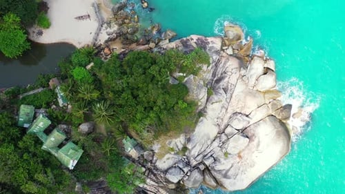 Aerial scenery of relaxing seashore beach break by shallow water and white sand background of a dayo