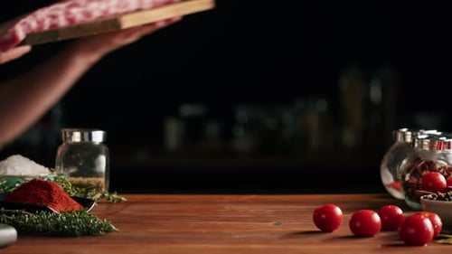 Woman Chef Cooking Ribs Closeup