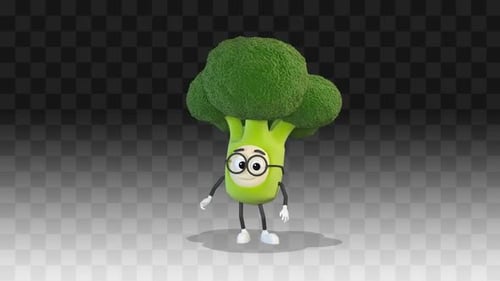 Animated 3D Broccoli Character with Glasses Blinking and Talking