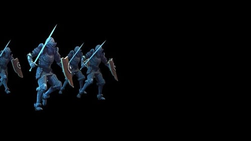 Marching Armored Knights with Swords Alpha Channel