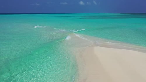 Aerial texture of exotic shore beach adventure by blue green ocean and white sand background of adve