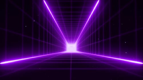 Retro Neon Grid Tunnel Loop Background