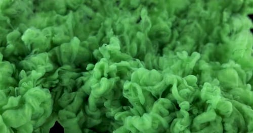 Green Ink Swirls on a Black Background