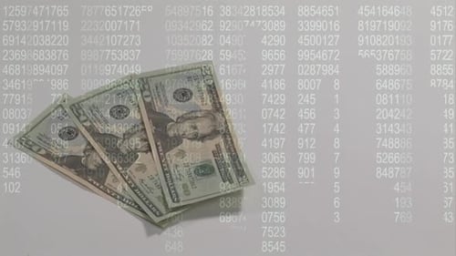 Twenty Dollar Bills Fanning with Digital Data Overlay