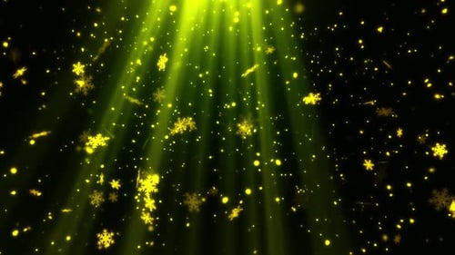 Golden Snowflakes and Glitter Particles Falling with Light Rays