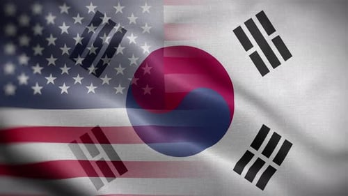 United States and South Korea Waving Flags