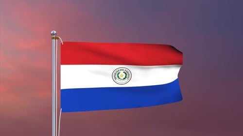 Paraguay Flag Waving Seamlessly on Flagpole