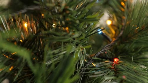 Christmas Tree Close Up with Colorful LED Lights