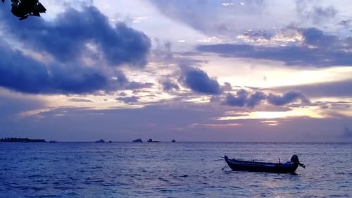 Drone panorama of island beach by sea with sand background
