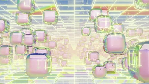 Futuristic Digital Grid with Floating Abstract Cubes Loop