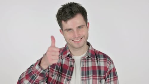 Young Man Giving Thumbs Up on White Background