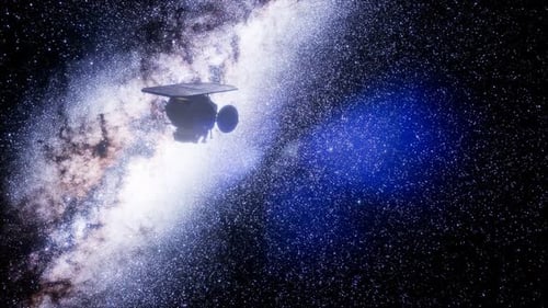 Realistic Space Satellite Flying Through Galaxy Animation