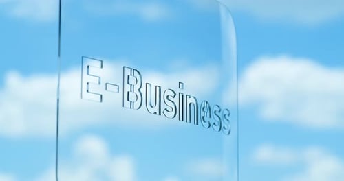 Glass E-Business Lettering and Clouds in the Background